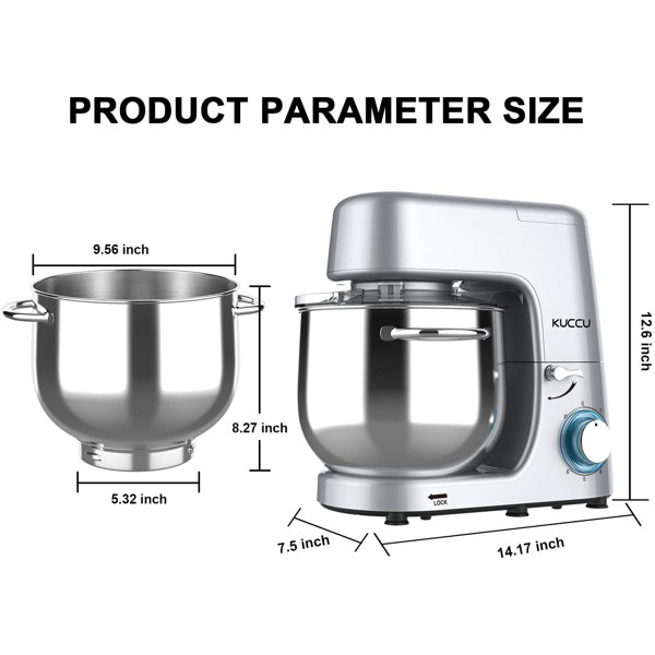 Kuccu Stand Mixer, 8.5 Qt 660w, 6speed Tilthead Food Dough Mixer